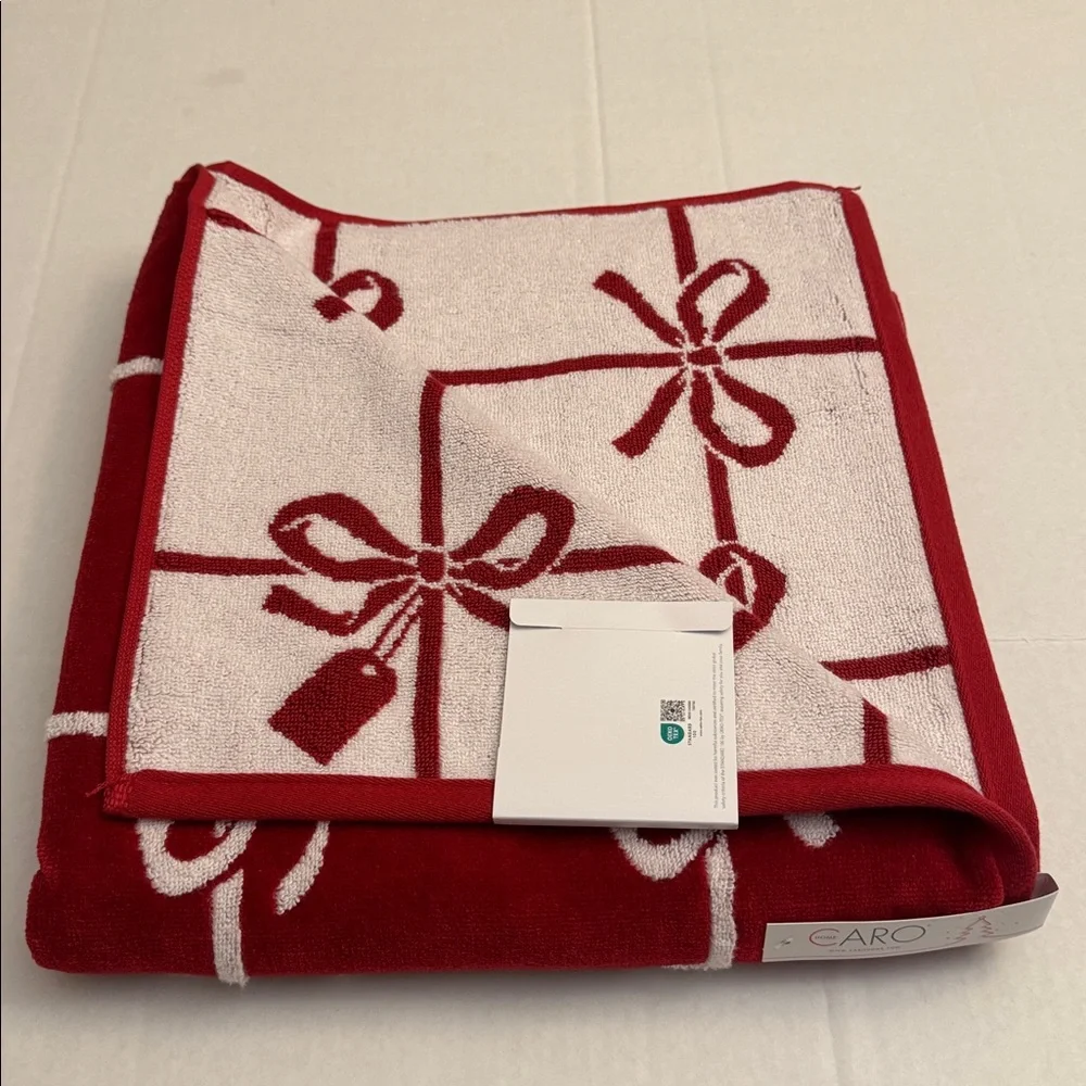 3pc CARO HOME Reversible Christmas Bows Bath Towel Set - 100% Cotton - Red/White